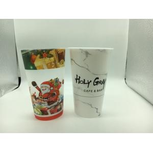 China Cold Drink Printed Plastic Cups with lid Hard / PP Plastic Injection Bubble Tea Cup wholesale