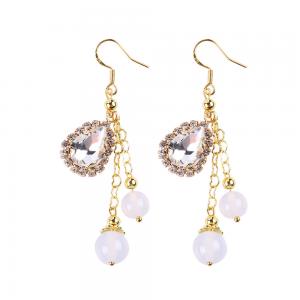 10MM 8MM Natural Crystal White Agate With Sparkling ​Teardrop Charm Dangle Bead Earring