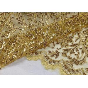 China Stretch Golden Lurex Sequin Lace Fabric , Nylon Mesh Fabric With Sequin Golden Thread supplier