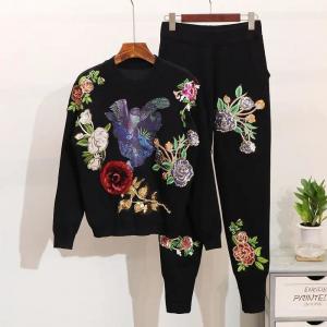 China                  High Quality Sequins Flower Long-Sleeved Knitwear Sweater Casual Pants 2 Piece Knit Set Women Autumn and Winter Tracksuit              supplier