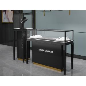 ODM Black Titanium Jewelry Store Showcases With Ultra White Glass Electrical Lock