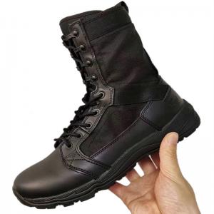 China Black Lace Up Combat Military Leather Boots Light Breathable Non Slip supplier
