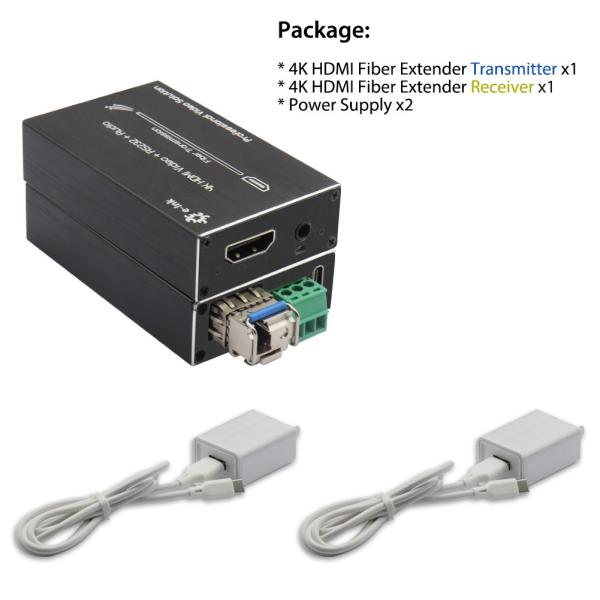 Extensor de fibra de micro 4K HDMI con RS232 y audio externo