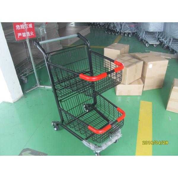 China cesta redonda da tubulação do dobro do carrinho de compras do supermercado do mantimento 70L com logotipo no punho supplier