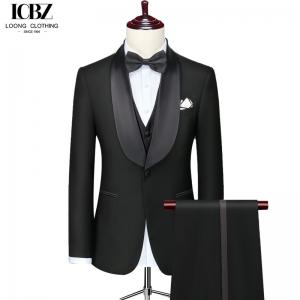Regular Length Dark Color One-button Gun and Shawl Lapel Silk Collar Men's Business Suits