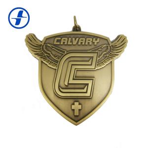 China Antique Gold Brass Custom Sports Medals And Ribbons , 3D Metal Plating Custom Race Medals supplier