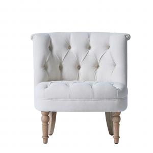 China 55cm Height White Button Tufted Fabric Occasional Chair With Solid Wood Base supplier