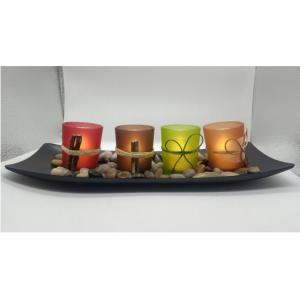 Candle Holders  with 4 LED Tea Light Candles, Rocks and Tray