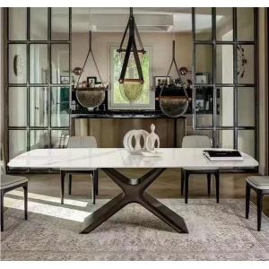 Timeless White Marble Ceramic Dining Table ,  X Shape Steel Base Dining Table