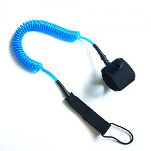 China Safety Felxible Blue Coiled SUP Leash With Webbing Strap /  Band supplier