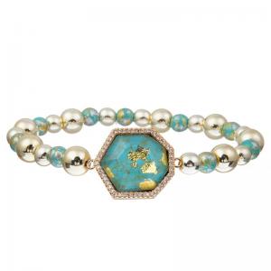 Inner Peace Balance Natural Turquoise Bead Bracelet Gold Foil