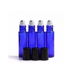 China Round Cobalt Blue Glass Roller Bottles For Essential Oils White / Black Cap wholesale