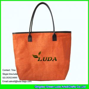 LUDA brown leather handles handbag paper straw beach pomotion shopping bag