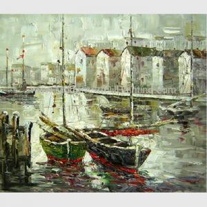 China Bright Hand Painted Boats Oil Painting At Low Tide , Modern Abstract Canvas Art supplier