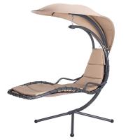 Swing Hanging Chaise Lounger Chair with EXTENDED Canopy Umbrella & Stand for Patio Backyard Outdoor Use
