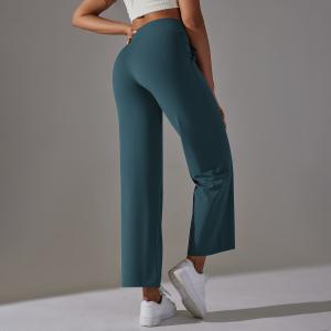 China Sanded breathable high-waisted stretch loose casual pocket wide-legged cropped pants running fitness yoga leggings supplier