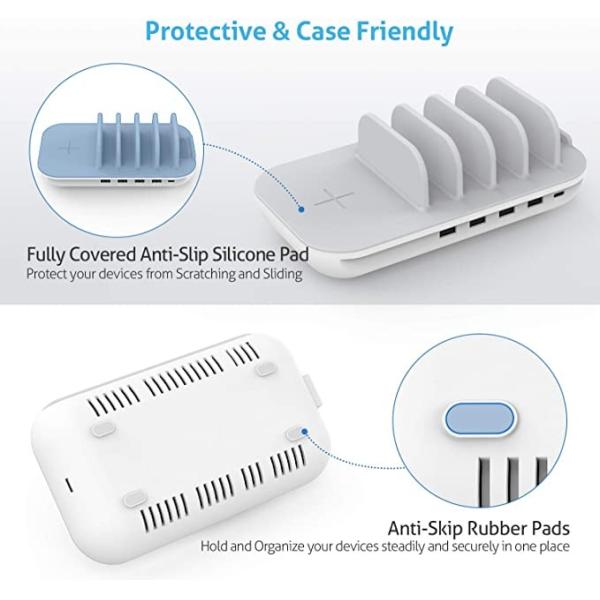 Multi-device Charging Stations with wireless Charging for iPhone and Android devices, CE, RoHs, ETL, Reach, QI
