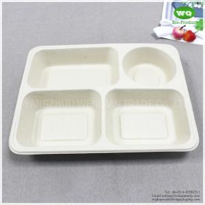 Disposable 4-Compartments Unbleached Bagasse Tray With Lid-Biodegradable Containers / Bento Box / Meal Prep Containers