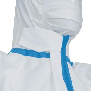 China Disposable Use Protective Blue Tape Hooded Coverall With Elastic Wrist / Ankle / Waist supplier