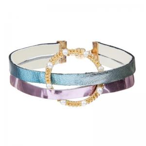 China OEM ODM Handmade Leather Bracelet , Double Metallic Womens Leather Charm Bracelet supplier