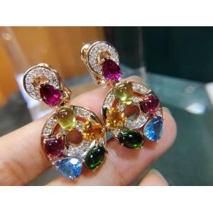 Astrale earrings 18k yellow gold set with blue topaz, green tourmaline, peridot, citrine and red garnet set with diamond