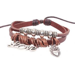 Korean version of the retro alloy bracelet love love trinkets leather hand-beaded bracelet