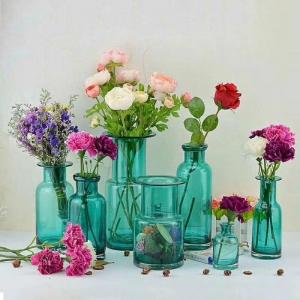China Home Deco Glass Vases / Blue Glass Flower Bottle / Round Top Vase supplier
