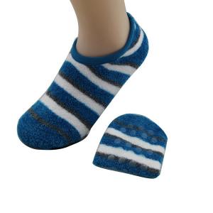 China Custom logo, desig nylon striped design yoga gel ankle socks with grip sole supplier