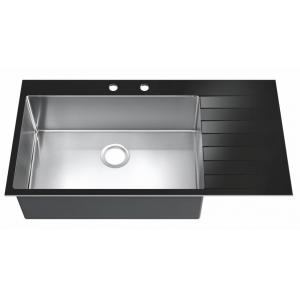 SS304 Black Top Mount Farmhouse Sink Hand Wash Basin With Drainboard