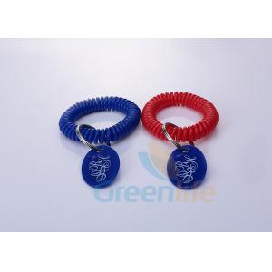 China Stretchable Spiral Wrist Coil Keychains With Custom Colors / Logo Oval Tag supplier
