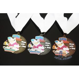 Soft Enamel Sports Medals And Ribbons With Black Nicekl Plating , Sublimated Ribbon