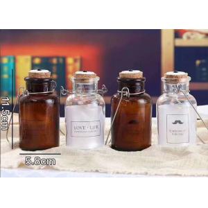 China Cork And Iron Handle Glass Candle Jars For Light Bulb / Brown Glass Container supplier