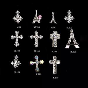 China NEW Silver Cross 3D Alloy Jewelry Glitter Rhinestone Nail Art Tip Decoration ML99-109 supplier