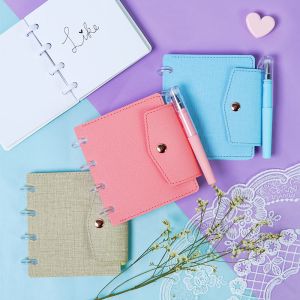 RINGNOTE A7 Size PU Leather Portable Luxurious High Quality Mini Small Disc Bound Snap Ring Pocket Notepad Notebook with Pen