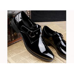 Black Shiny Men Formal Dress Shoes Patent Leather Oxfords Style With Printed Logo