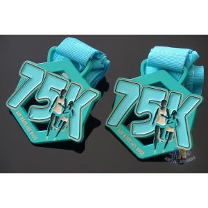China Race 75K Marathon Custom Metal Sports Medals Spray Pontan Colors  With Printing Ribbon supplier