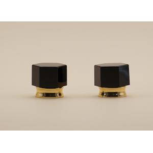 Nut Shape Black Color Perfume Lid Hexagon Shape With Gold Aluminum Collar