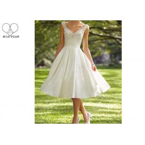 Knee Length Short Beaded Wedding Dress Satin ,  Inside Lining Fabric