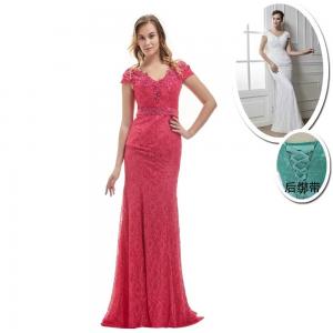China V Neck Evening Wear For Women Customization Red Elegant Party Wear supplier