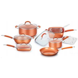 China FDA approved copper Titanium ceramic coating 5pc aluminum cookware set stainless steel handles supplier