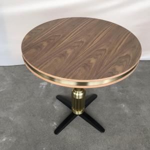 China Walnut Wood Top Metal Base Dining Table Modern supplier