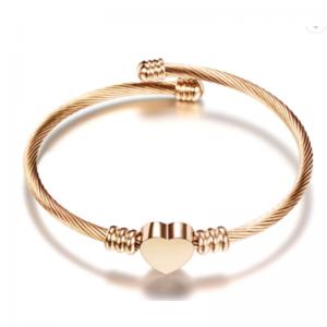 Rhodium Plated Wrist Bangle Bracelet , 18k Gold Heart Shape Bracelet For Ladies