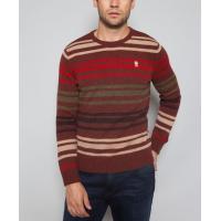 China Men's 100% lambswool knitted Striped Sweater with woven elbow patch on sale