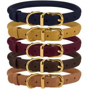 China Handmade Leather Rolled Rope Dog Collars For Small Medium Large Dogs Puppy Cat supplier