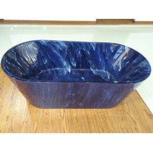 China 1700mm length ovel acrylic blue marble color freestanding bath tub with center drainer wholesale