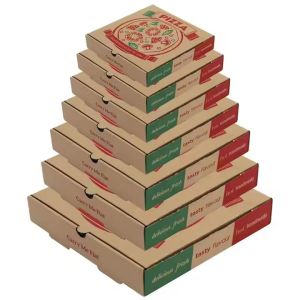 China Custom Size Biodegradable Corrugated Cardboard Fast Food Pizza Boxes with Matt Lamination Logo Printing and Recyclable wholesale