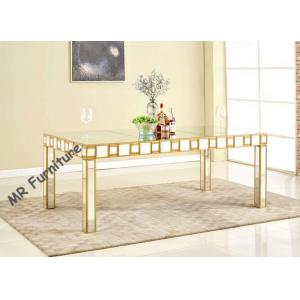 Mirrored Glass Top Rectangle Dining Table , 82 Inch Glass Top Kitchen Table Sets
