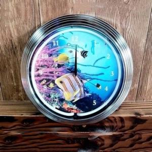 PSE Round Route 66 Neon Sign ABS Blue Neon Wall Clock Silver Shell