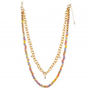 Wholesale 14K Gold-Plated Pendant Paper Clip Chain Link Multicolor Beaded Necklace Set