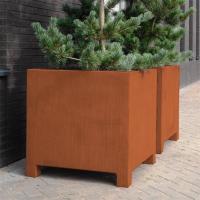 China Modern Metal Garden Pot Cube Size Corten Steel Square Planter With Leg on sale